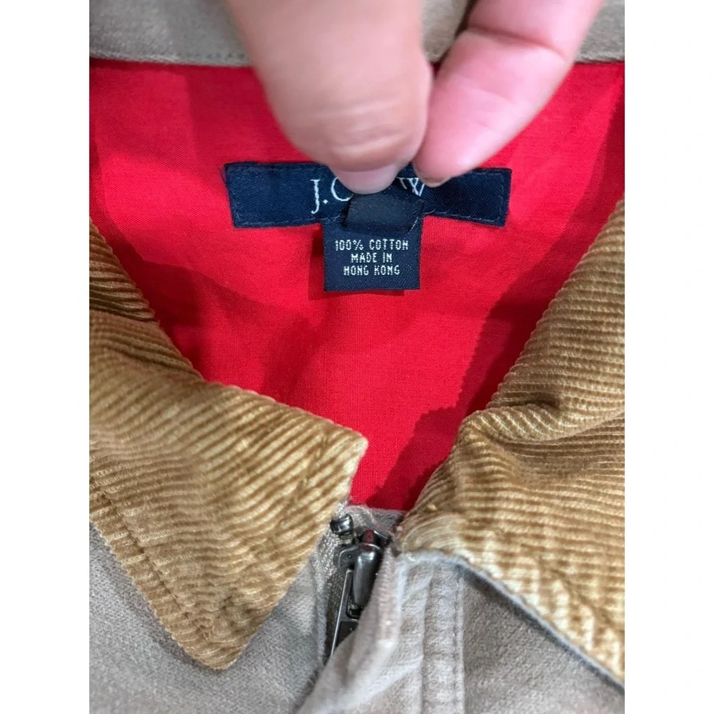 J Crew Vintage Mens Barn Jacket Large Beige Tan Corduroy Collar Chore Coat 61772